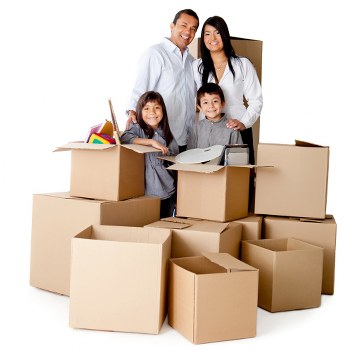 Packing and loading household items into a moving van for a Bow relocation